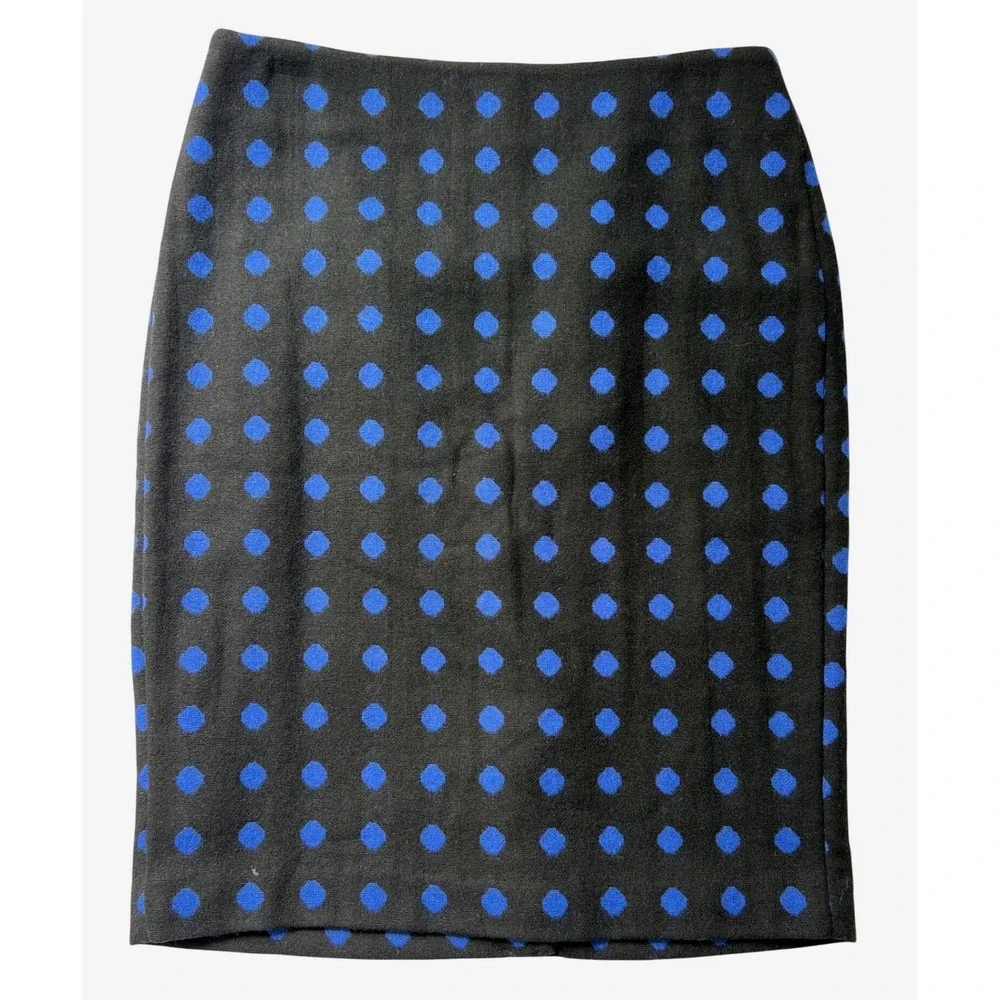 Talbots Womens Wool Blend Polka‎ Dot Pencil Skirt Black Blue Lined Size 4 NWT